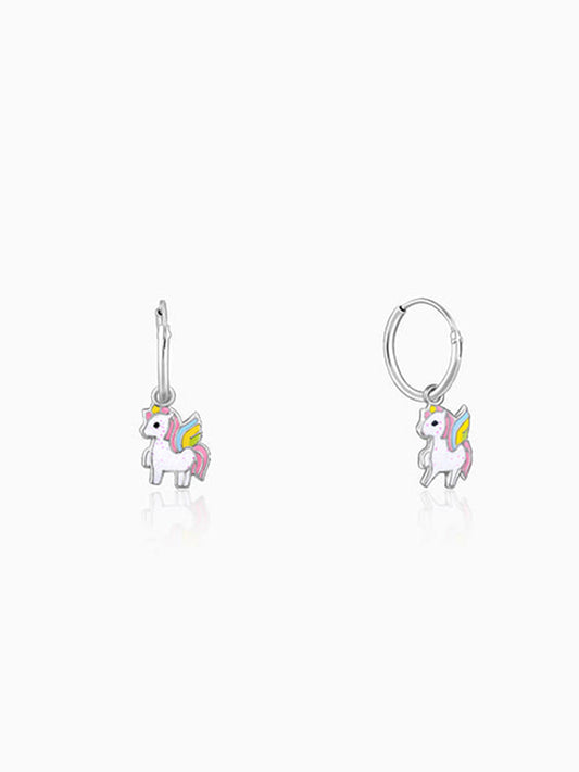 Silver Colourful Unicorn Kids Hoop Earrings (4-12 yrs)