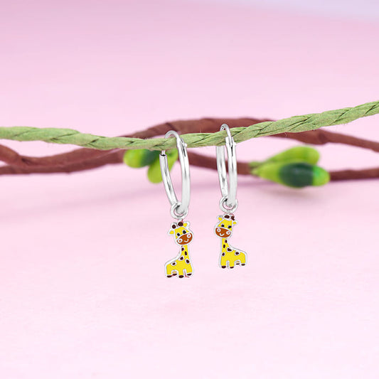 Silver Graceful Giraffe Kids Hoop Earrings (4-12 yrs)