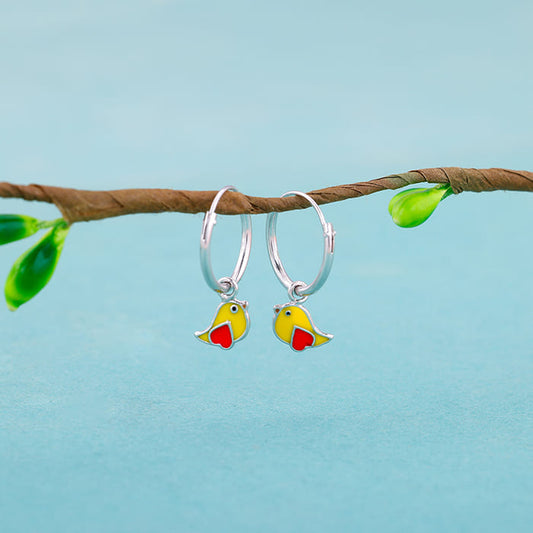 Silver Sunny Bird Kids Hoop Earrings (4-12 yrs)