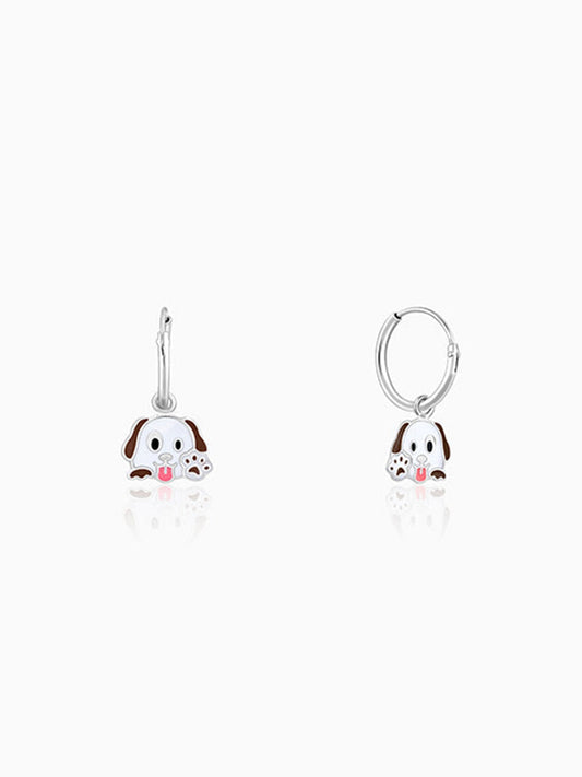 Silver Hello Puppy Kids Hoop Earrings (4-12 yrs)