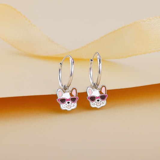 Silver Swag Dog Kids Hoop Earrings (4-12 yrs)