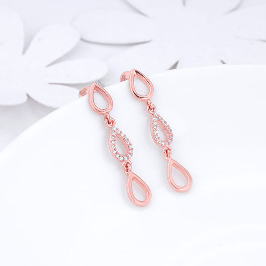 Rose Gold Zircon Studded Marquis Earrings