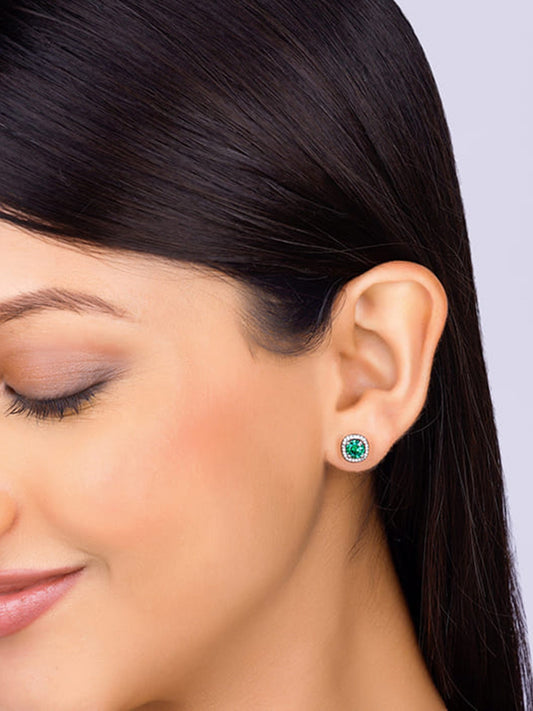 Silver Green Galaxy Earrings