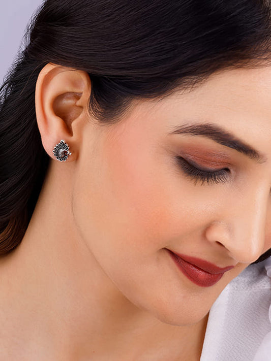 Oxidised Silver Peacock Bliss Earrings