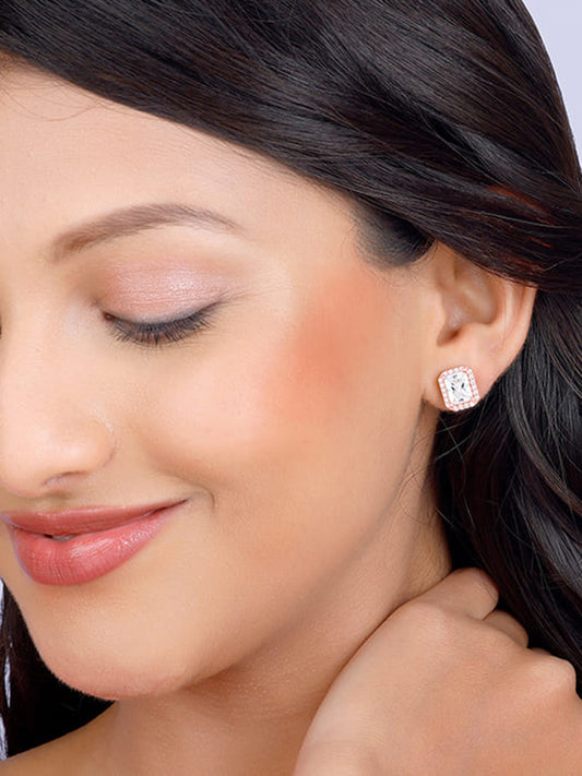 Rose Gold Zircon Heartfelt Shine Earrings