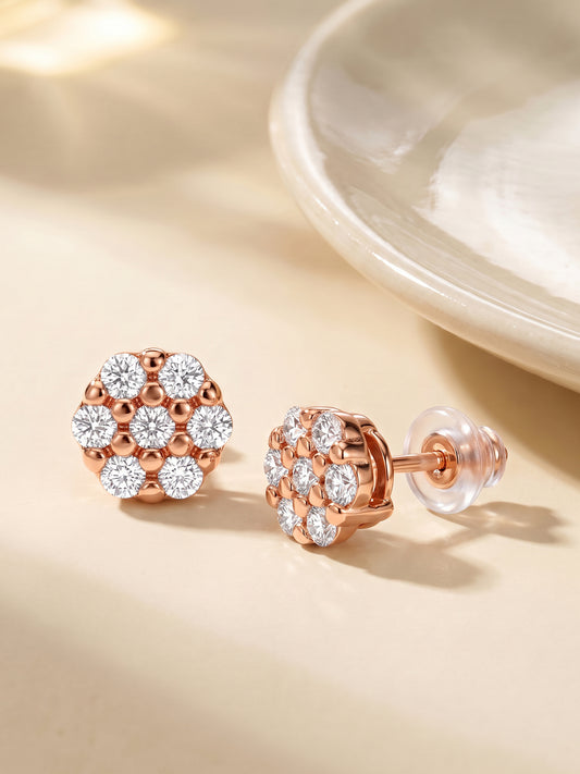 Rose Gold Zircon Floral Shine Earrings