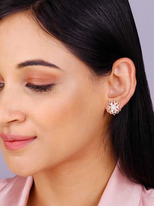 Rose Gold Blooming Flower Stud Earrings