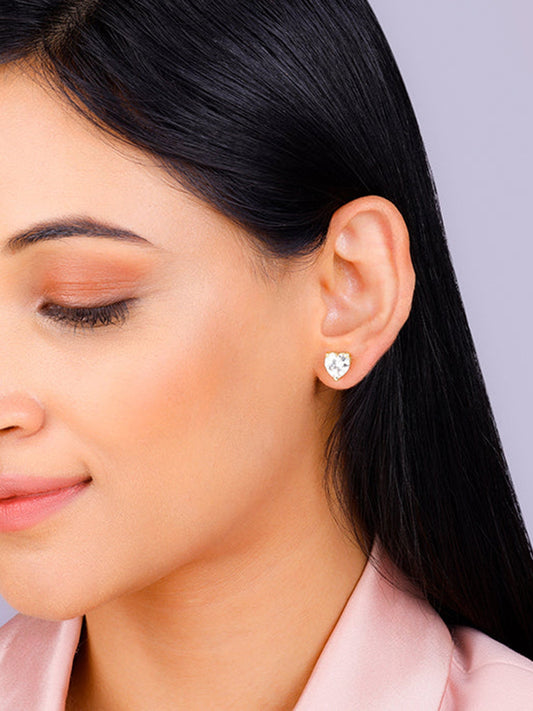 Golden Solitaire Heart Studs