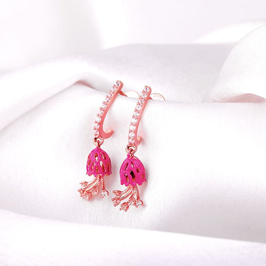 Rose Gold Brahma Kamal Bud Hoop Danglers