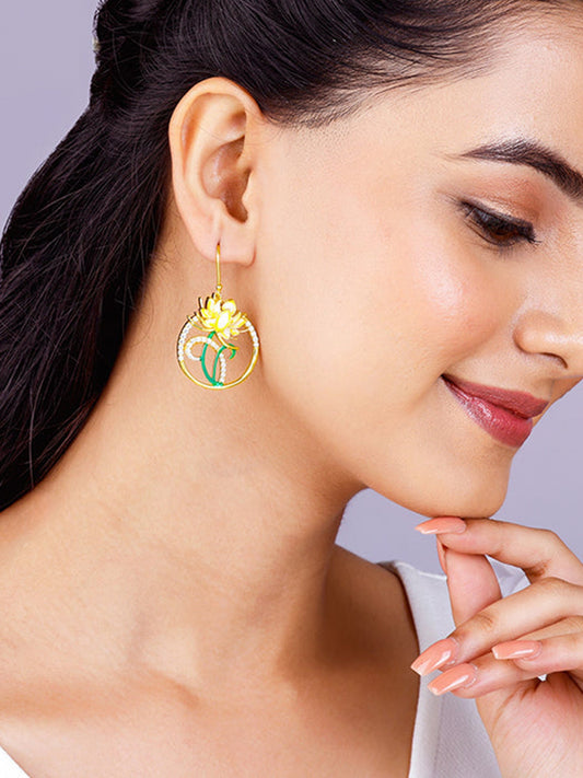 Golden Brilliant Brahma Kamal Earrings