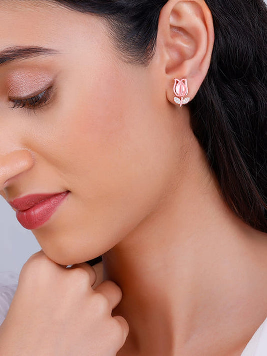 Rose Gold Pink Quartz Flower Earrings