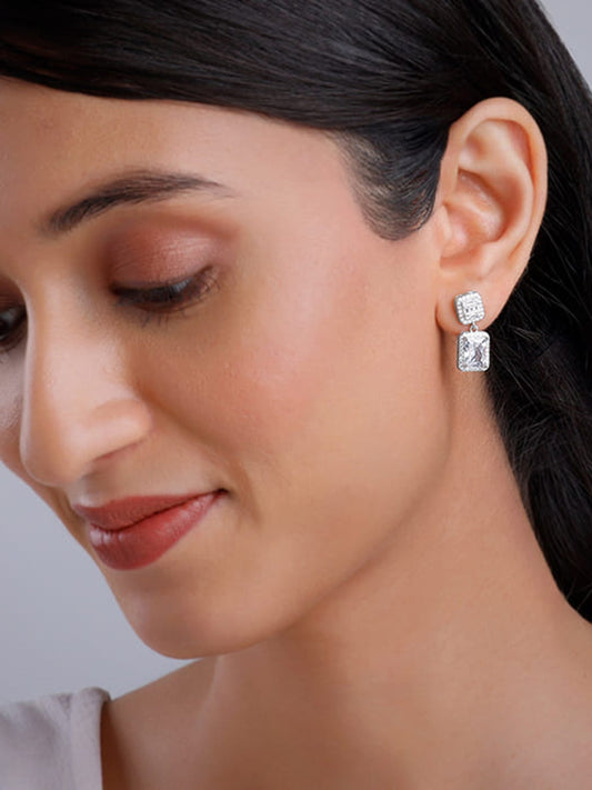 Silver Zircon Bold Baguette Earrings
