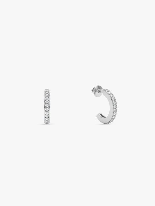 Silver Zircon Shining Hoop Huggies Earrings