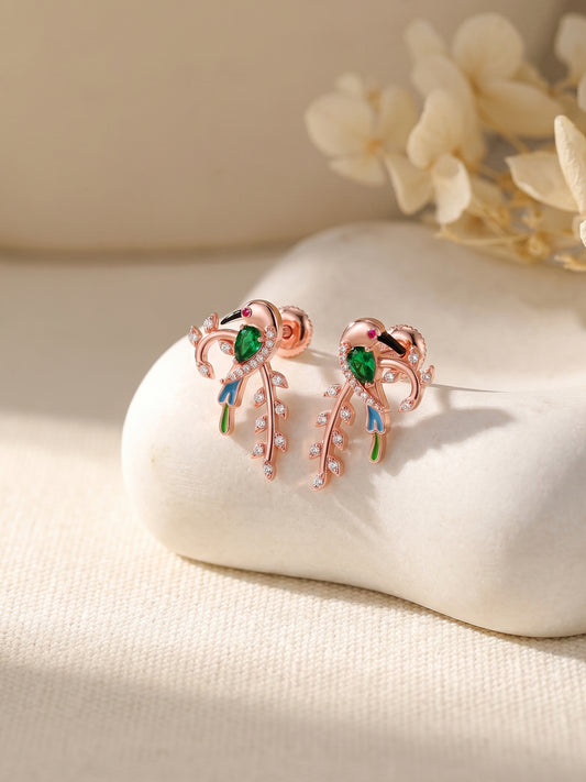 Rose Gold Lovely Bird Earrings