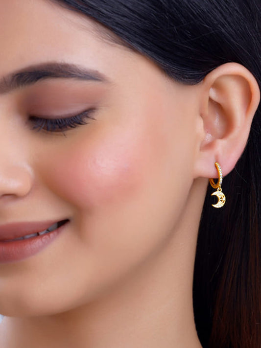 Golden Beautiful Moon Hoop Earrings