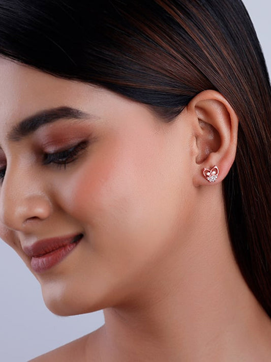 Rose Gold Zirconia Owl Earrings