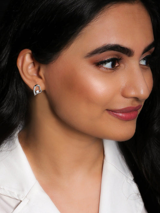 Silver Cupid Heart Stud Earrings
