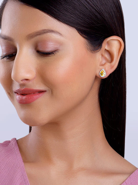 Silver Yellow Drop Earrings