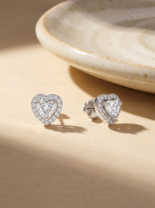 Silver Shimmer Heart Stud Earrings