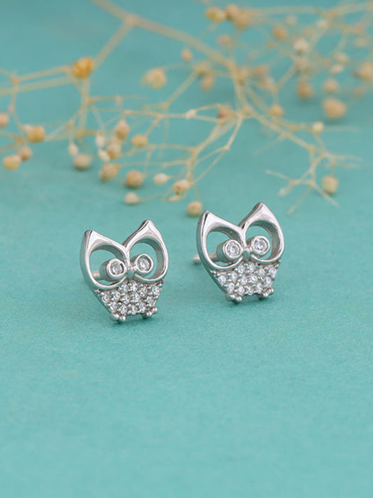 Anushka Sharma Silver Sparkling Owl Earrings