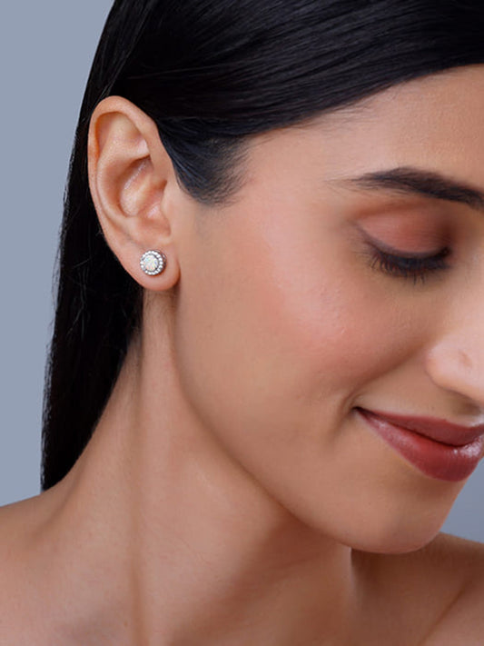Silver Opal Moon Earrings