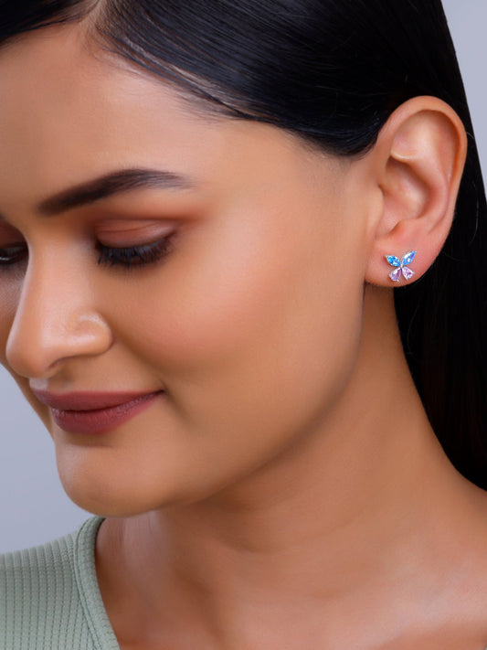 Silver Blue Butterfly Studs