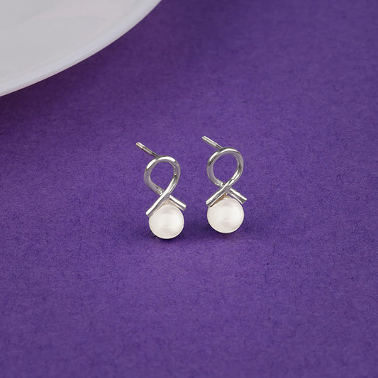 Silver Infinity Pearl Stud Earrings