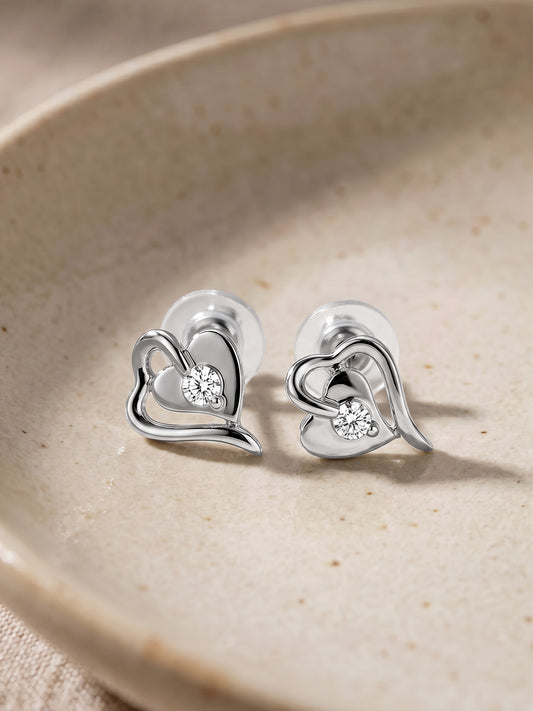 Silver Heart Studs