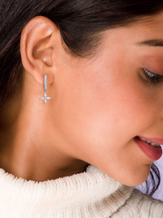 Silver Zircon Floret Drop Earrings