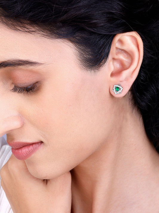 Silver Emerald Green Star Earrings