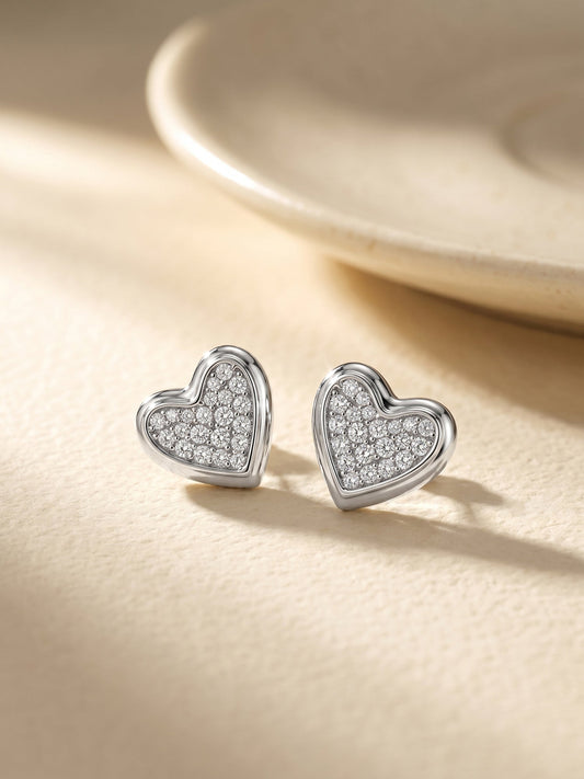 Silver Heart Glow Stud Earrings
