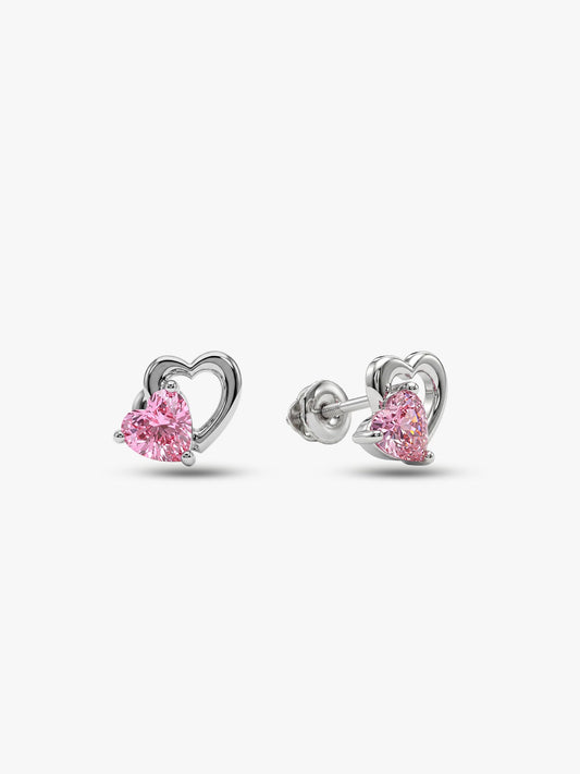Silver Duo Heartbeats Stud Earrings
