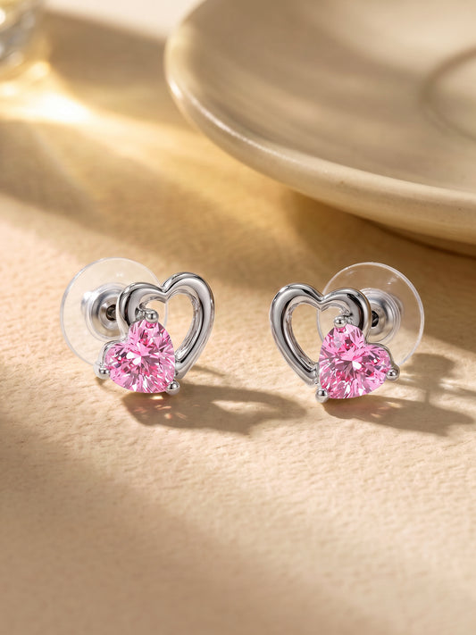 Silver Duo Heartbeats Stud Earrings