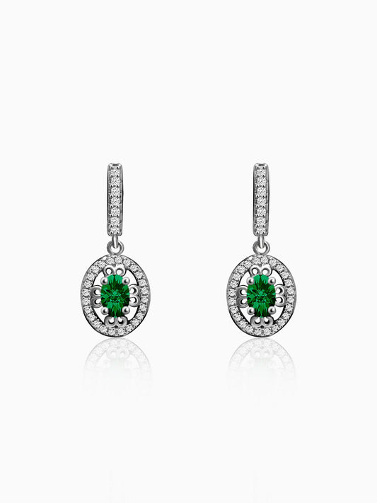 Silver Forest Green Drop Earrings