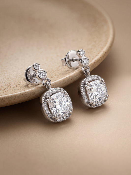 Silver Zircon Halo Earrings