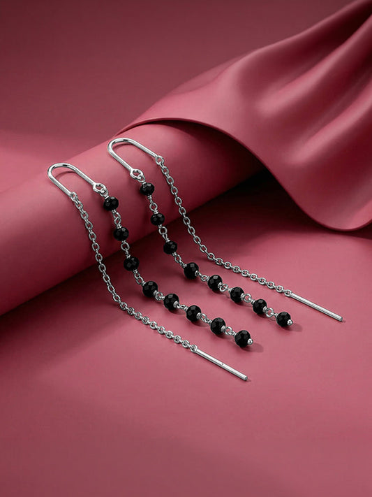 Silver Orlina Noir Sui Dhaga Earrings