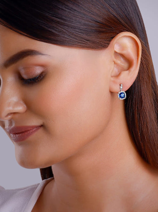 Silver Sapphire Blue Halo Earrings