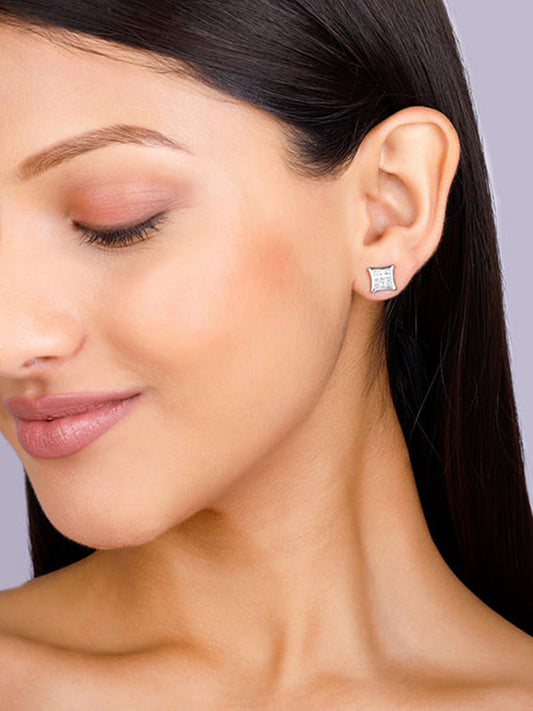 Silver Glistening Stud Earrings