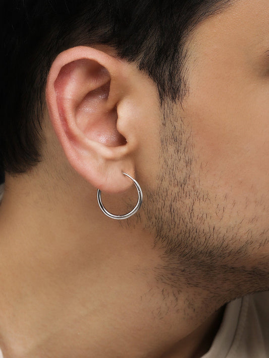 Classic Silver Hoop Earrings For Him