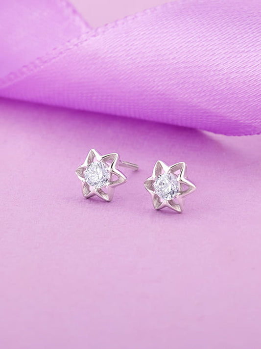 Silver Flower Star Stud Earrings