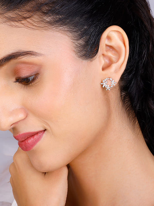 Silver Flower Wreath Stud Earrings
