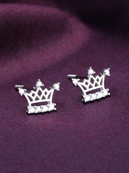 Silver Zircon Sparkling Crown Earrings