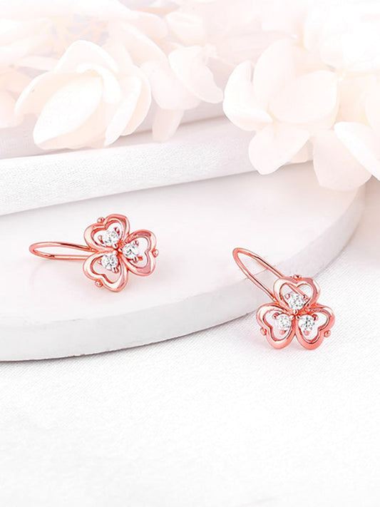 Rose Gold Three Leaf Clover Earrings