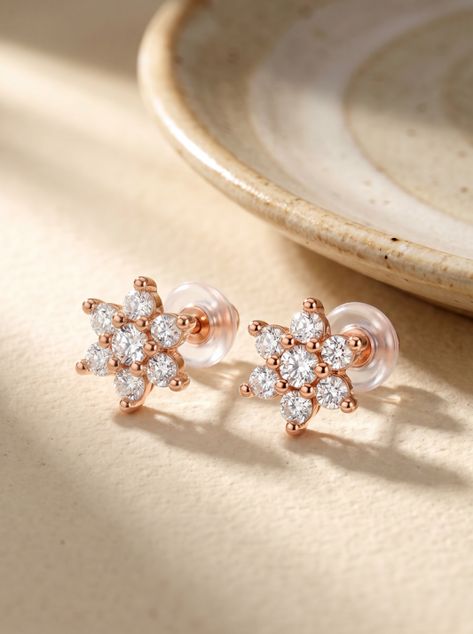 Rose Gold Shining Flower Studs