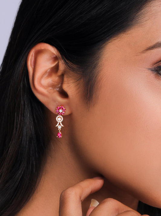 Rose Gold Zircon Pink Flower Drop Danglers