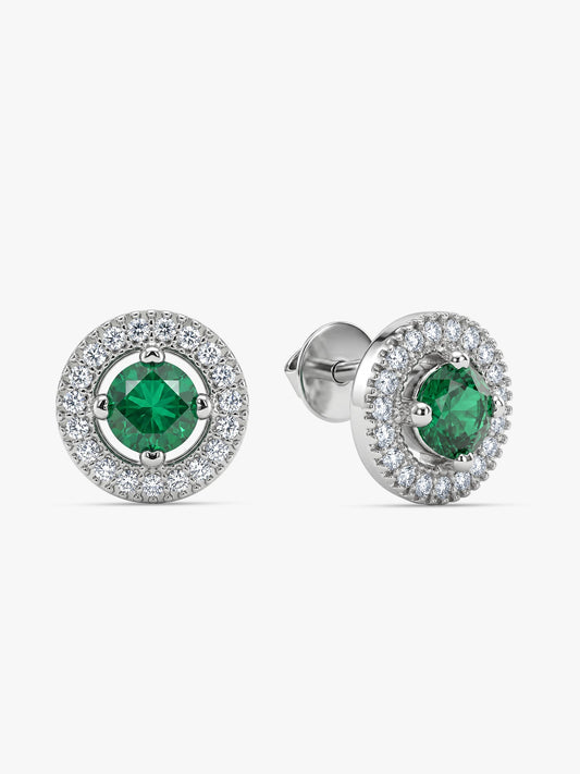 Silver Forest Green Shining Halo Studs