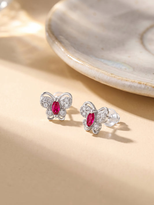 Silver Pop Pink Studded Butterfly Studs