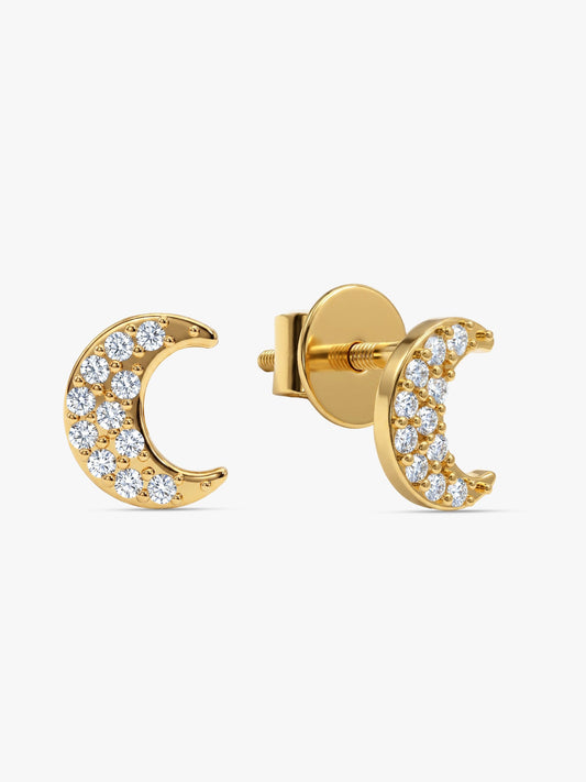 Golden Crescent Zircon Tiny Earrings