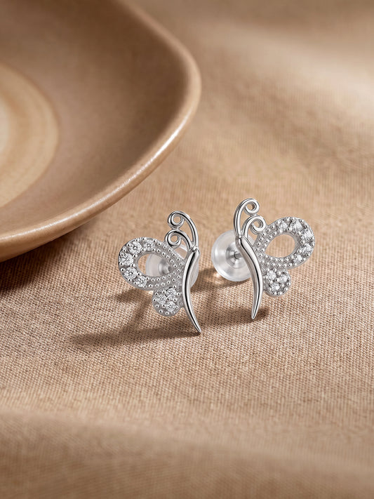 Silver Love Like A Butterfly Studs