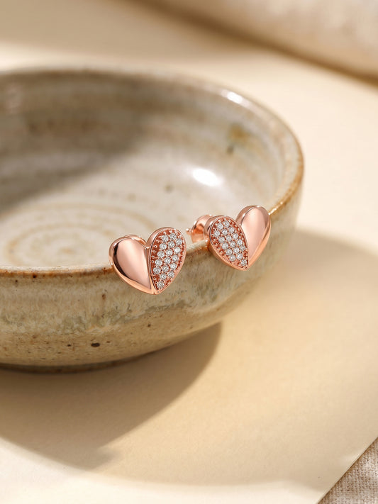 Rose Gold Made for Each Other Stud Earrings